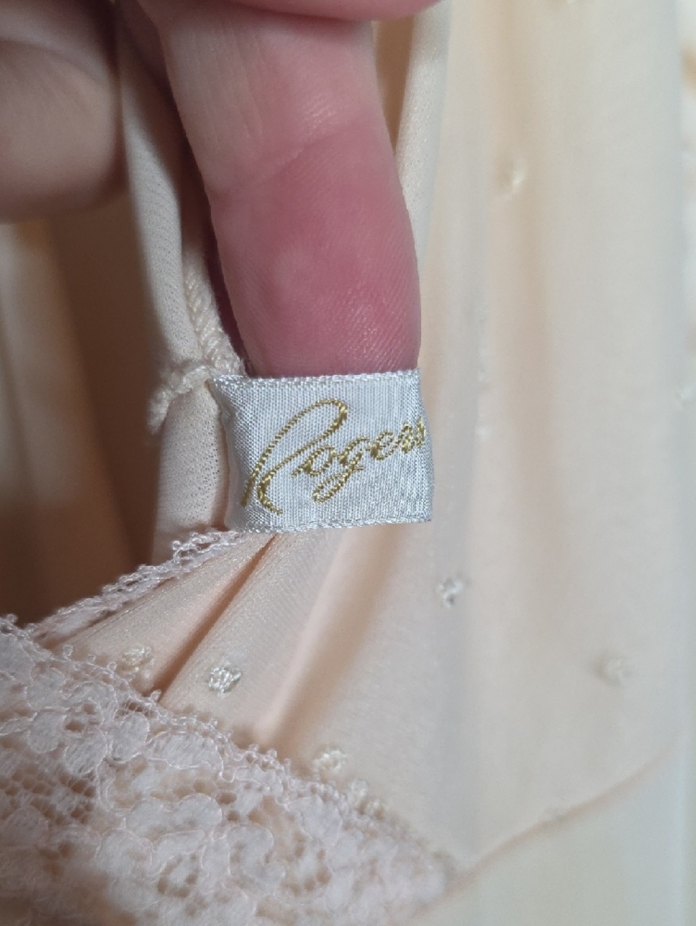Vintage 1950s Rogers Cream Lace Nylon Tricot Maxi Slip Dress Women's L Prairie - Picture 17 of 17